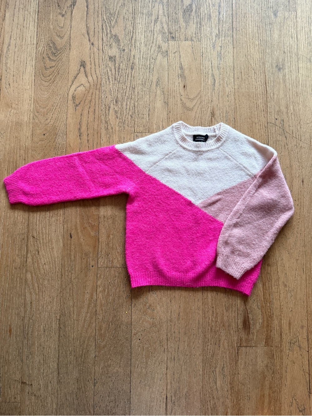 French Girls' Colorblock Crewneck Sweater - Hot Pink & Blush